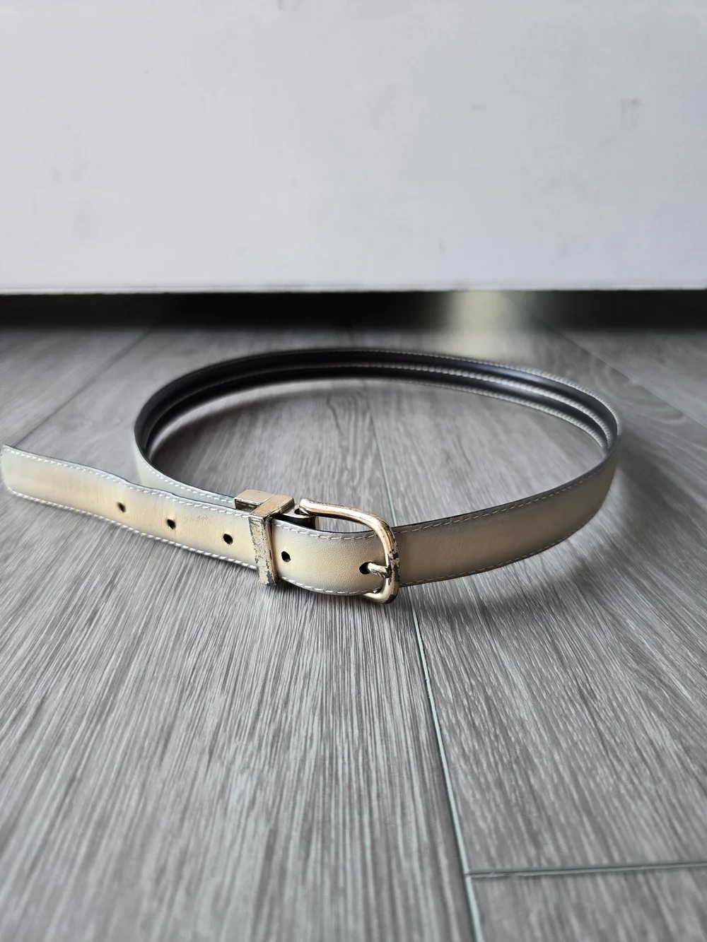 Lauren Ralph Lauren Reversible Leather Belt Black Cream Contrast Stitch Sz M 30